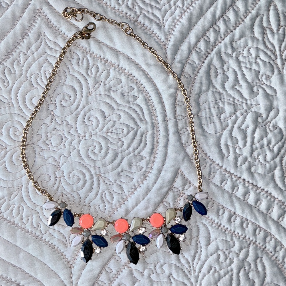 J. Crew Factory Gold Necklace with Navy and Coral Accents